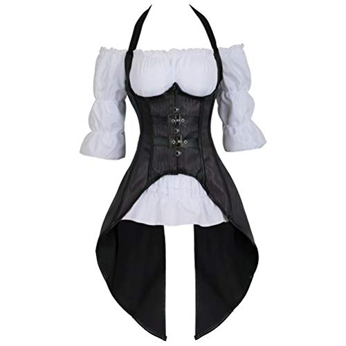 Underbust Corset gotico Mujer Bustier Sexy Pirata Chalecos Corsé y Blanco Blusa Fiesta Negro S