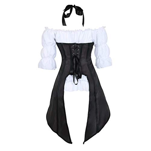 Underbust Corset gotico Mujer Bustier Sexy Pirata Chalecos Corsé y Blanco Blusa Fiesta Negro S