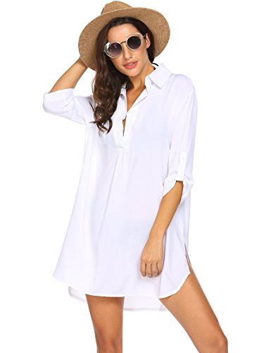UNibelle Vestido de playa para mujer, para cubrir el bikini, poncho de playa, traje de baño de verano A_blanco. XL