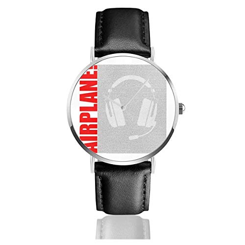 Unisex Business Casual Airplane Film Script Silhouette Relojes Reloj de Cuero de Cuarzo