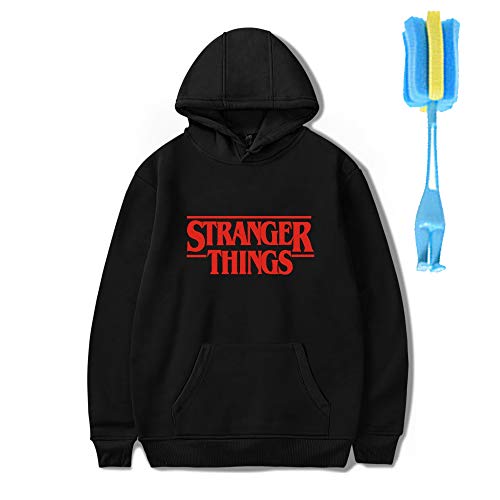 Unisex Color Puro Stranger Things Sudadera con Capucha Letra Roja para Chicas y Mujeres (Negro, M)