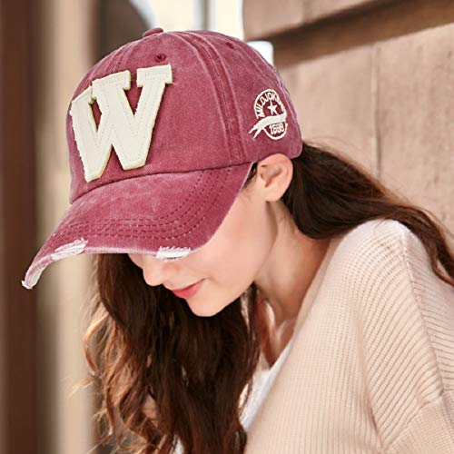 Unisex Verano Gorra De Béisbol Algodón Color Sólido Gorra Snapback Casuales Letra W Sombrero Vaquero Gorra Trucker Molienda Borde Haga Viejo Sombrero para Hombres Mujeres (Rojo)