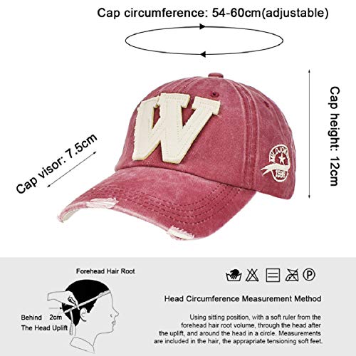 Unisex Verano Gorra De Béisbol Algodón Color Sólido Gorra Snapback Casuales Letra W Sombrero Vaquero Gorra Trucker Molienda Borde Haga Viejo Sombrero para Hombres Mujeres (Rojo)
