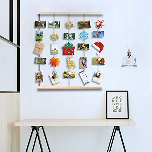 Uping Marcos de Fotos Multiples para Pared con Cuerdas y Pinzas de Madera, Decoración del Hogar y Regalo (Color de Madera Natural)
