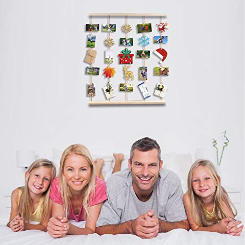 Uping Marcos de Fotos Multiples para Pared con Cuerdas y Pinzas de Madera, Decoración del Hogar y Regalo (Color de Madera Natural)