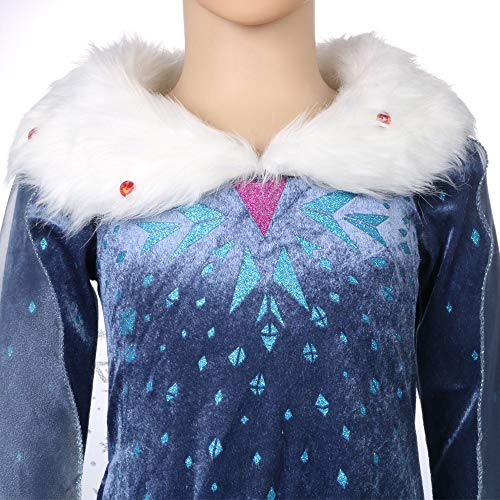 URAQT Disfraz de Elsa, Vestido de Princesa Elsa, Vestido de Copo de Nieve de Encaje Fino con Varita de Hada y Tiara de Corona, para Cumpleaños, Fiesta de Navidad de Halloween