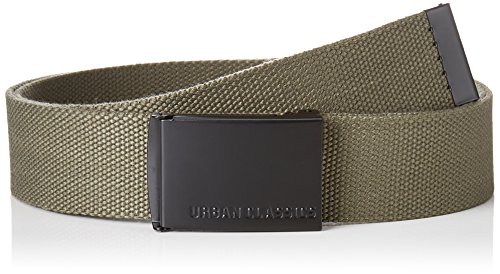 Urban Classics Belt Canvas Unisex, Hombre y Mujer, Correa de Tela, Cinturón de Cuerda sin Agujeros, con Logo en la Hebilla Cuadrada, Oliva/Negro, Talla Única