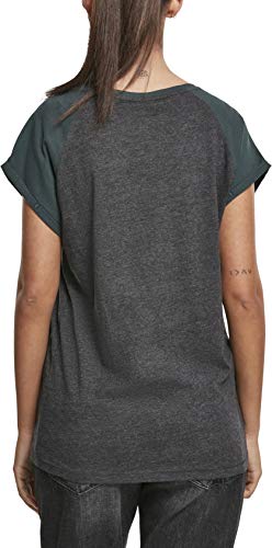 Urban Classics Contrast Raglan tee Camiseta, Gris (Charcoal/Bottle Green), S para Mujer