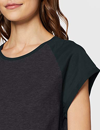 Urban Classics Contrast Raglan tee Camiseta, Gris (Charcoal/Bottle Green), S para Mujer