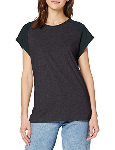 Urban Classics Contrast Raglan tee Camiseta, Gris (Charcoal/Bottle Green), S para Mujer