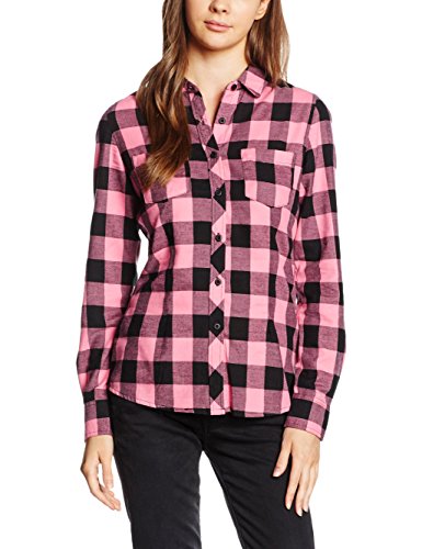 Urban Classics Damen Ladies Turnup Checked Flanell Shirt Hemd, Mehrfarbig (negro / rosa 744), S