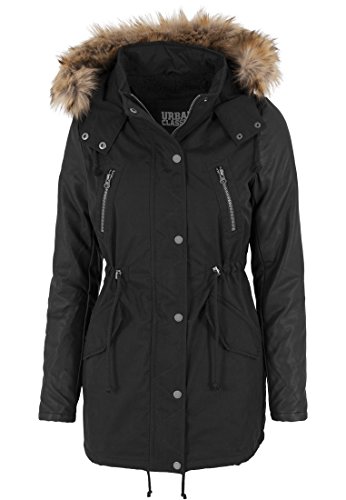 Urban Classics Jacke Leather Imitation Sleeve Parka Chaqueta, Negro (Schwarz), Small (Talla del fabricante: Small) para Mujer