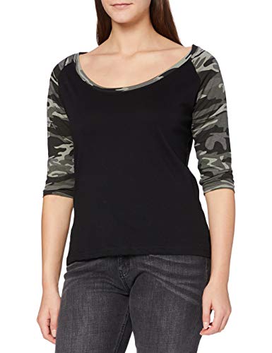 Urban Classics Ladies 3/4 Contrast Raglan tee Camiseta, Negro/Camuflaje, S para Mujer