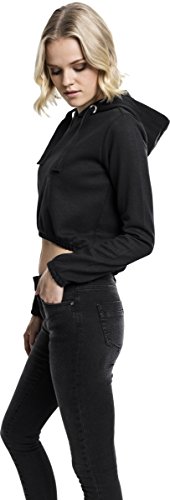 Urban Classics Ladies Interlock Short Hoody Sudadera con Capucha, Negro, S para Mujer