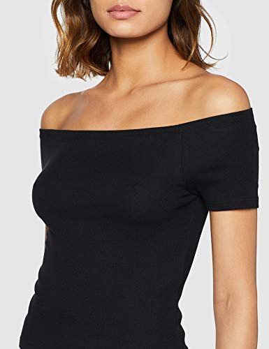Urban Classics Ladies Off Shoulder Rib tee Camiseta, Negro, XS para Mujer