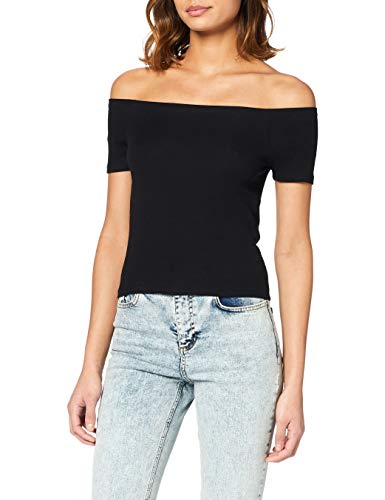 Urban Classics Ladies Off Shoulder Rib tee Camiseta, Negro, XS para Mujer