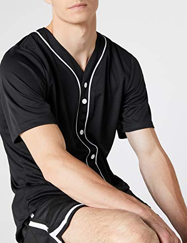 Urban Classics Mesh Jersey Camiseta Baseball con Botones a Presión, Negro (Black), XXL para Hombre