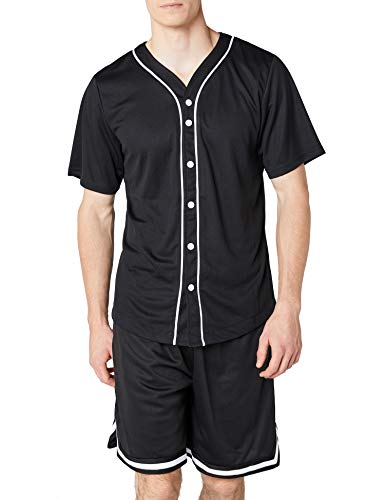 Urban Classics Mesh Jersey Camiseta Baseball con Botones a Presión, Negro (Black), XXL para Hombre