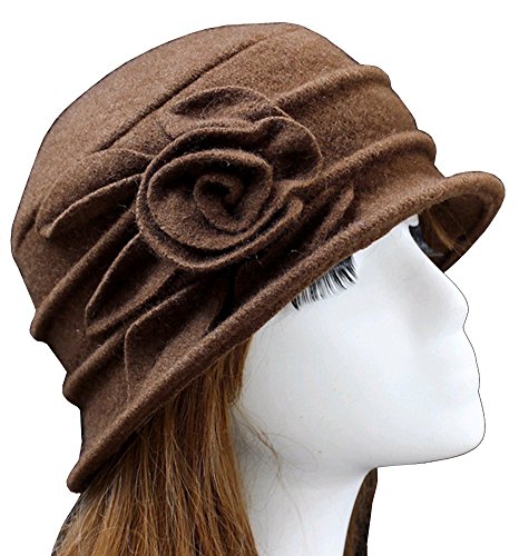 Urban GoCo Lana Cloche Sombreros Gorras para Mujer Vintage Floral Trimmed Sombreros de Invierno (#1 Café)