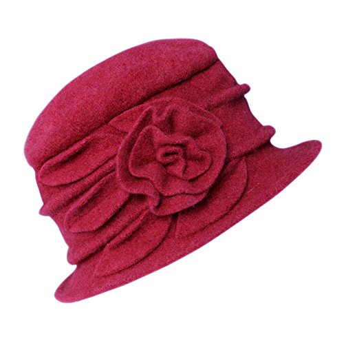 Urban GoCo Lana Cloche Sombreros Gorras para Mujer Vintage Floral Trimmed Sombreros de Invierno (#1 Rojo)