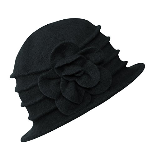 Urban GoCo Lana Cloche Sombreros Gorras para Mujer Vintage Floral Trimmed Sombreros de Invierno (#2 Negro)