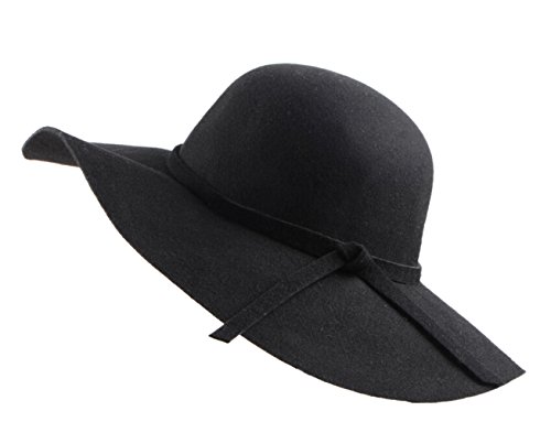 Urban GoCo Mujer Vintage Sombrero Lana Gorra Borde Amplio Bowler Cloche Bombín Invierno (Negro)