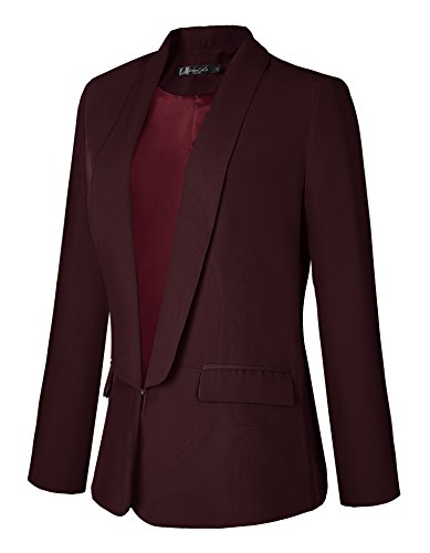 Urban GoCo Mujeres Blazers Chaqueta de Traje Slim Fit Elegante Oficina Negocios Outwear (Medium, Vino Rojo)