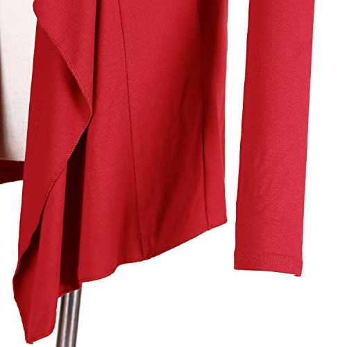 Urban GoCo Mujeres Cárdigan Drapeado de Manga Larga Chaqueta con Frente Abierto Rebecas Dobladillo Irregular (Large, Rojo)