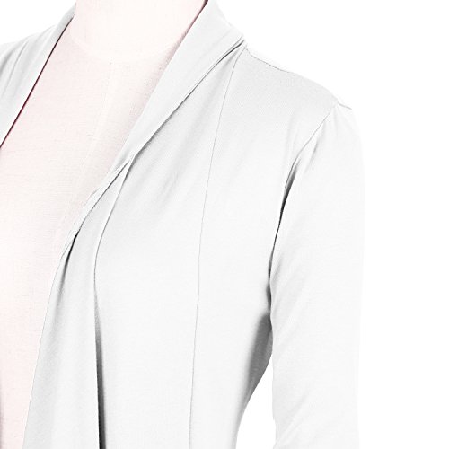 Urban GoCo Mujeres Cárdigan Drapeado de Manga Larga Chaqueta con Frente Abierto Rebecas Dobladillo Irregular (S, Blanco)