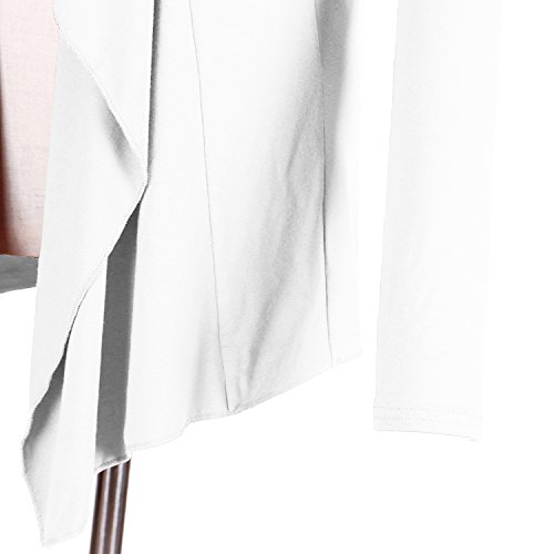 Urban GoCo Mujeres Cárdigan Drapeado de Manga Larga Chaqueta con Frente Abierto Rebecas Dobladillo Irregular (S, Blanco)