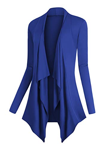 Urban GoCo Mujeres Cardigan Drapeado de Manga Larga Chaqueta con Frente Abierto Rebecas Dobladillo Irregular (Small,Azul Real)