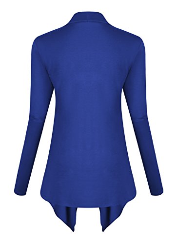Urban GoCo Mujeres Cardigan Drapeado de Manga Larga Chaqueta con Frente Abierto Rebecas Dobladillo Irregular (Small,Azul Real)
