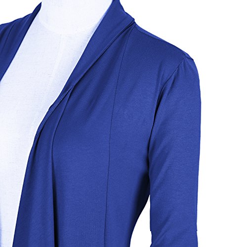Urban GoCo Mujeres Cardigan Drapeado de Manga Larga Chaqueta con Frente Abierto Rebecas Dobladillo Irregular (Small,Azul Real)
