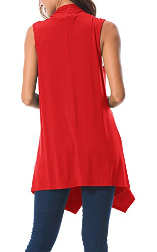 Urban GoCo Mujeres Sin Mangas Drapeado Cárdigan Chaleco (Medium, Rojo)