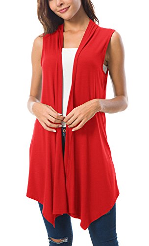 Urban GoCo Mujeres Sin Mangas Drapeado Cárdigan Chaleco (Medium, Rojo)