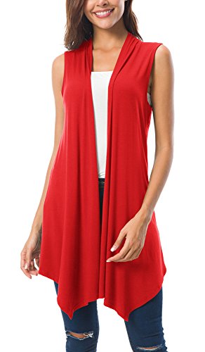 Urban GoCo Mujeres Sin Mangas Drapeado Cárdigan Chaleco (Medium, Rojo)