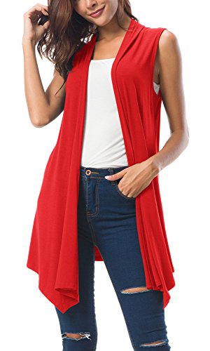Urban GoCo Mujeres Sin Mangas Drapeado Cárdigan Chaleco (Medium, Rojo)