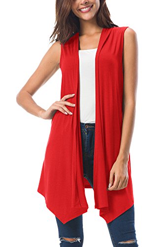 Urban GoCo Mujeres Sin Mangas Drapeado Cárdigan Chaleco (Medium, Rojo)
