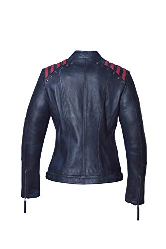 Urban Leather Chaqueta Moto Mujer Con Protecciones |Cazadora Moto Mujer Rising Star | Chaqueta Piel Moto con Protecciones CE Para Hombros, Codos y Espalda|Azul Marino |L