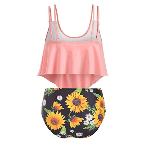 URIBAKY Conjunto Bikini Mujer Busto Bajo Color SóLido Top Plisado Y Ropa Interior Impresa Traje De BañO De Cintura Alta Dos Piezas Correas De Espagueti Traje De BañO Ropa De Playa