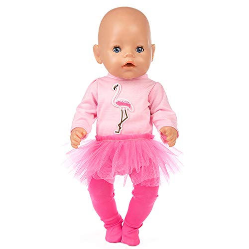 Uteruik Ropa de muñeca para trajes de muñeca americana de 46 cm, falda y leggings estampado de flamencos (#D)