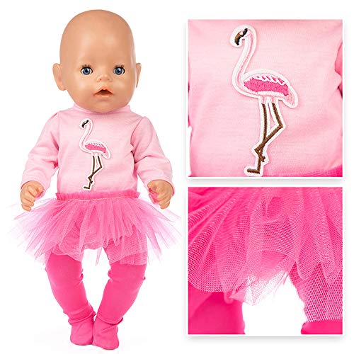 Uteruik Ropa de muñeca para trajes de muñeca americana de 46 cm, falda y leggings estampado de flamencos (#D)