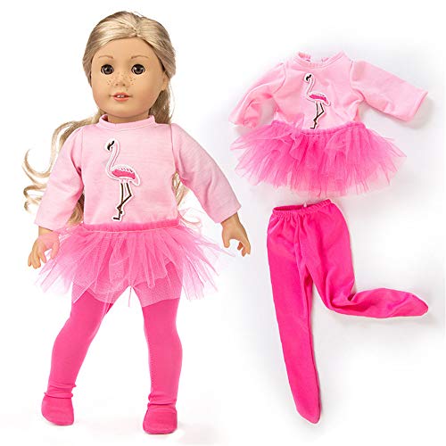 Uteruik Ropa de muñeca para trajes de muñeca americana de 46 cm, falda y leggings estampado de flamencos (#D)