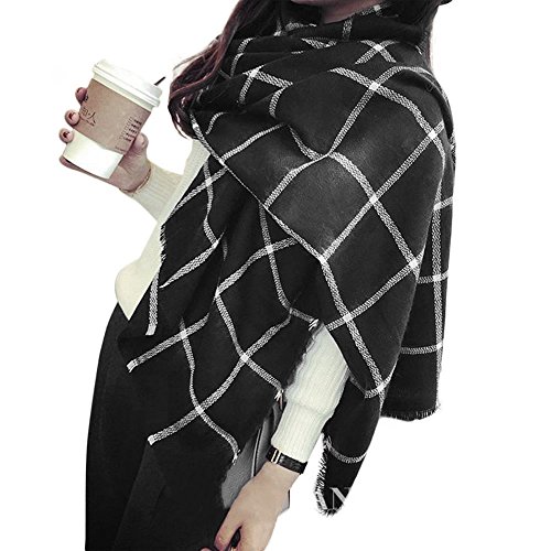 UTOVME Bufanda Manta Tela de Lana Sintética Chal con Estilo Cuadrados Negro y Blanco Mantón para Mujeres 200*80cm