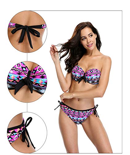 V FOR CITY Bikini para mujer, con aros push-up, tribal, dos piezas morado L