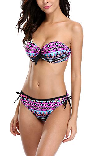 V FOR CITY Bikini para mujer, con aros push-up, tribal, dos piezas morado L