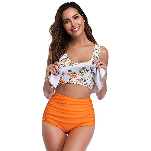 Vacaciones Recorrido de la Manera Traje de baño Atractivo Belleza Volver Bikini con Volantes del cojín del Pecho Multicolor de Cintura Alta del Bikini Traje de baño Partido (Color : D, Size : L)