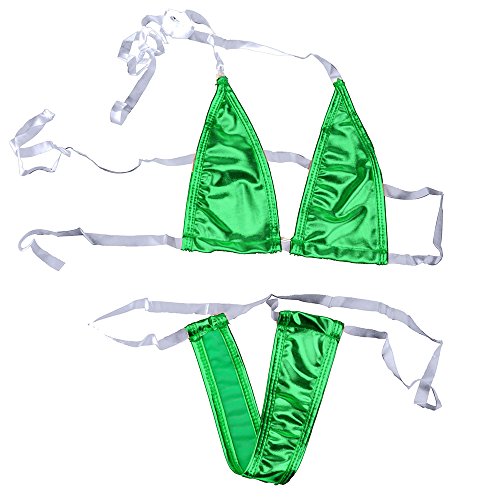 VANKER Súper Sexy Correa De Cuero Transparente Tres Puntos Bikini Tentación Lencería - Verde