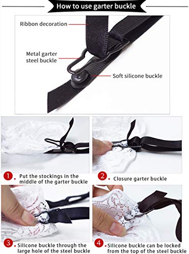 Varsbaby Liguero de liga de encaje sexy para mujer para medias hasta el muslo(XL, Negro)