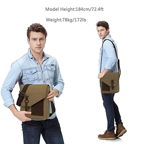 VASCHY Bolsos Hombre Bandolera, Bolso Bandolera Pequeño Bolsa Mensajero Vintage Bolsos Hombre Piel Lona Bolsos Messenger para Escuela Trabajo Viajes Caqui